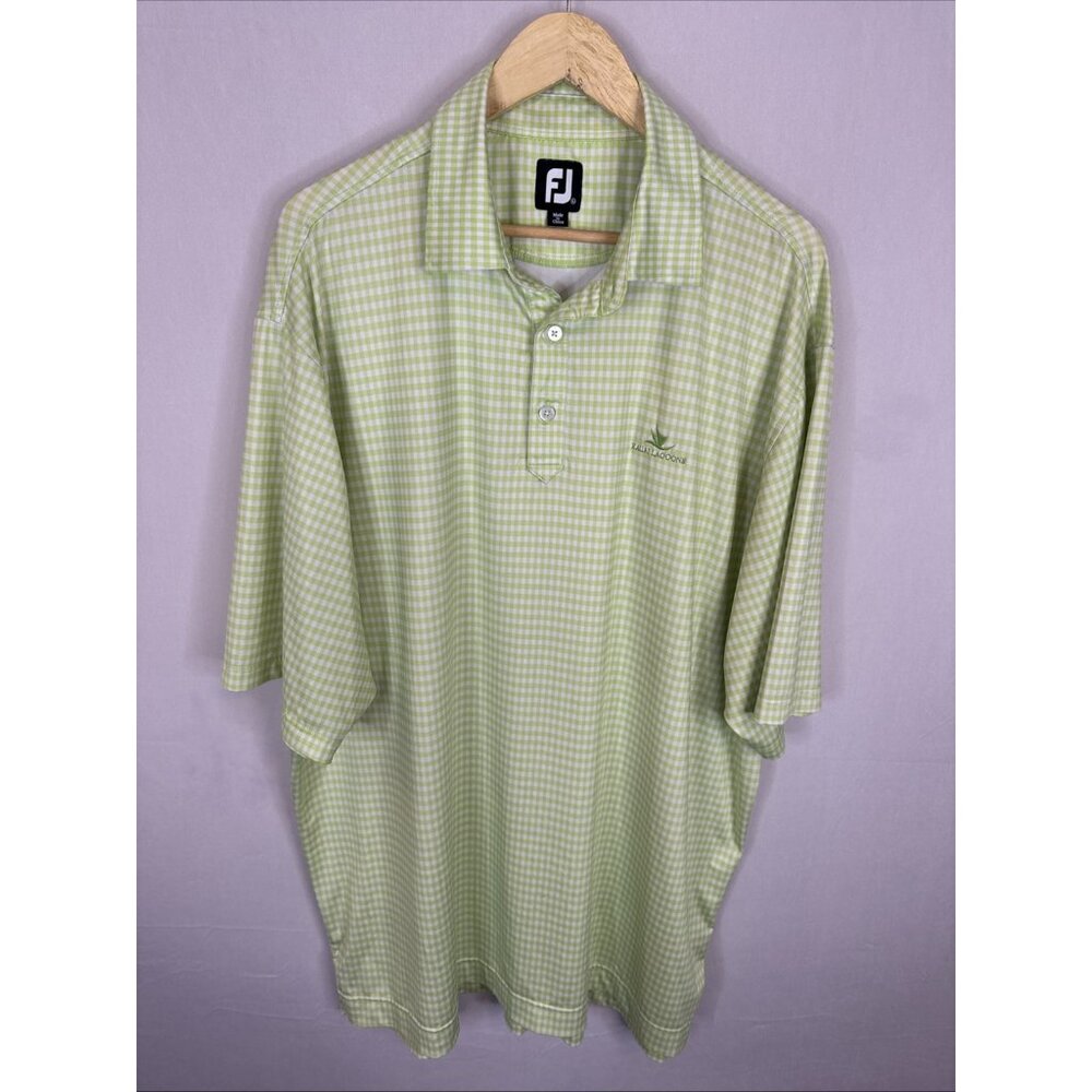 FootJoy Men’s XL Golf Polo Shirt Green Gingham Kahili Lagoons Stretch